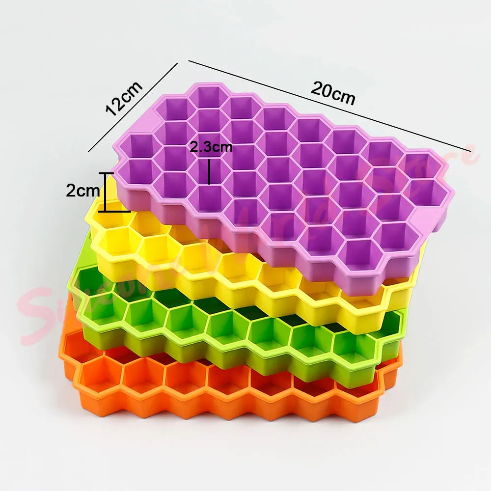 37 Grids Honeycomb Ice Cube Silicone Mold with Lid | Flexible Silicone Ice Tray for DIY Ice Making