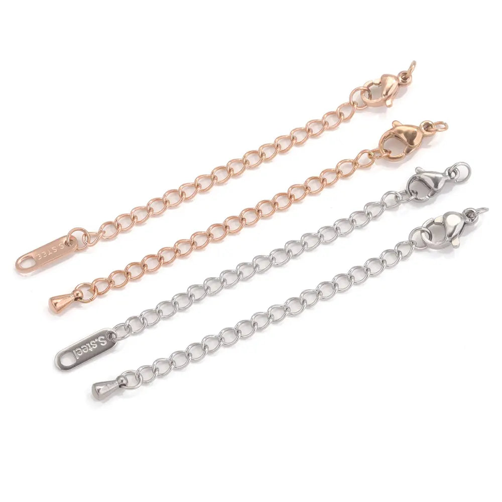 Stainless Steel Extension Tail Chains with Lobster Clasps | 10pcs Jewelry Findings
