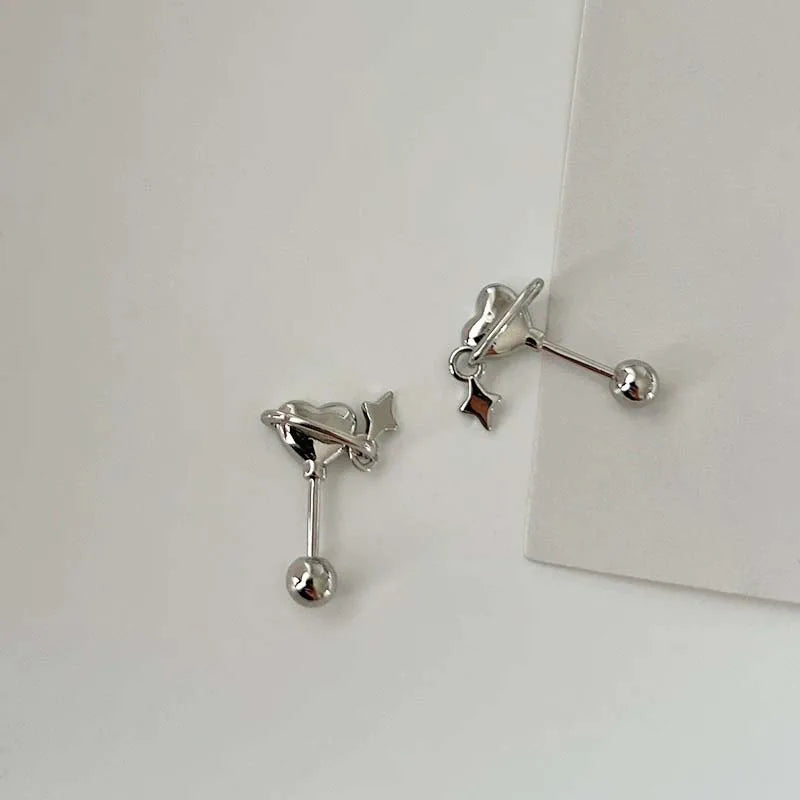 Stainless Steel Heart and Star Stud Earrings | Women's Punk Y2K Jewelry