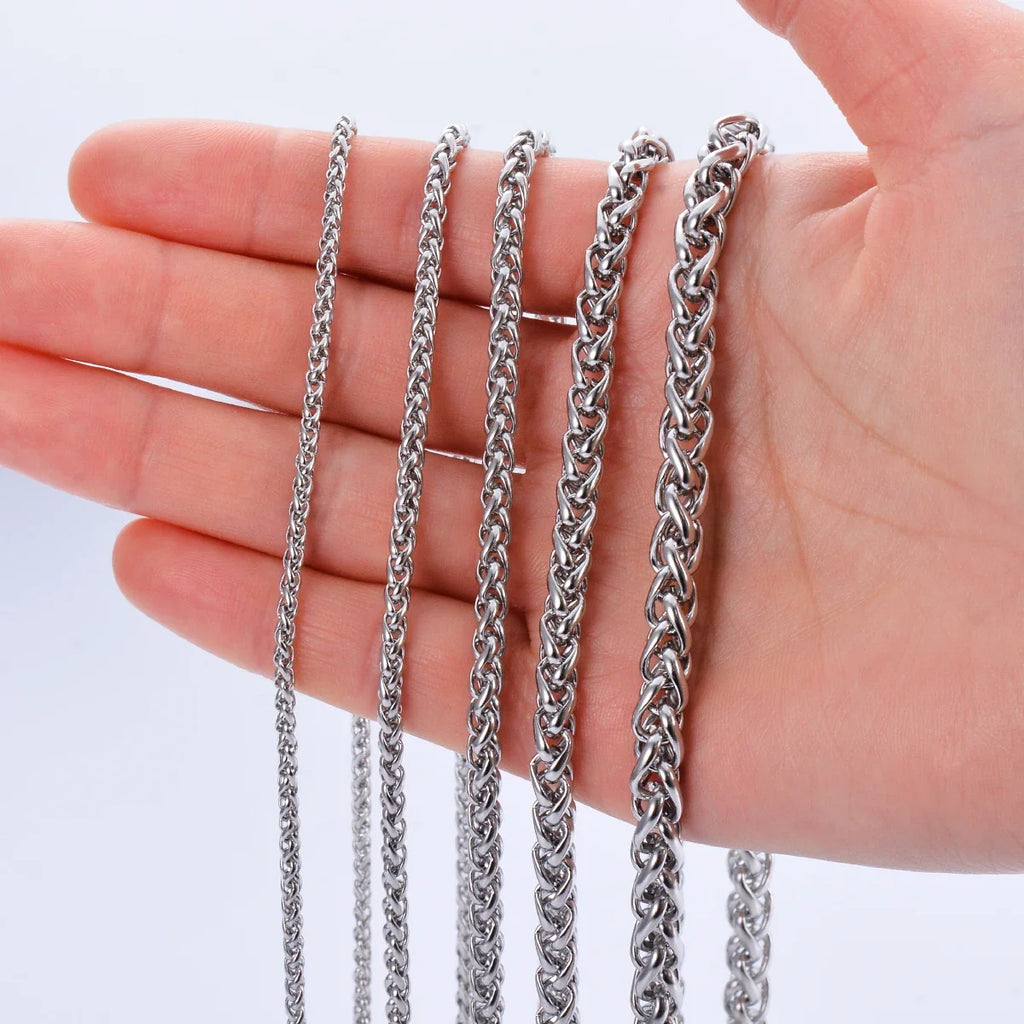 Stainless Steel Keel Link Chain Necklace | Braided Wheat Chain for Men Women