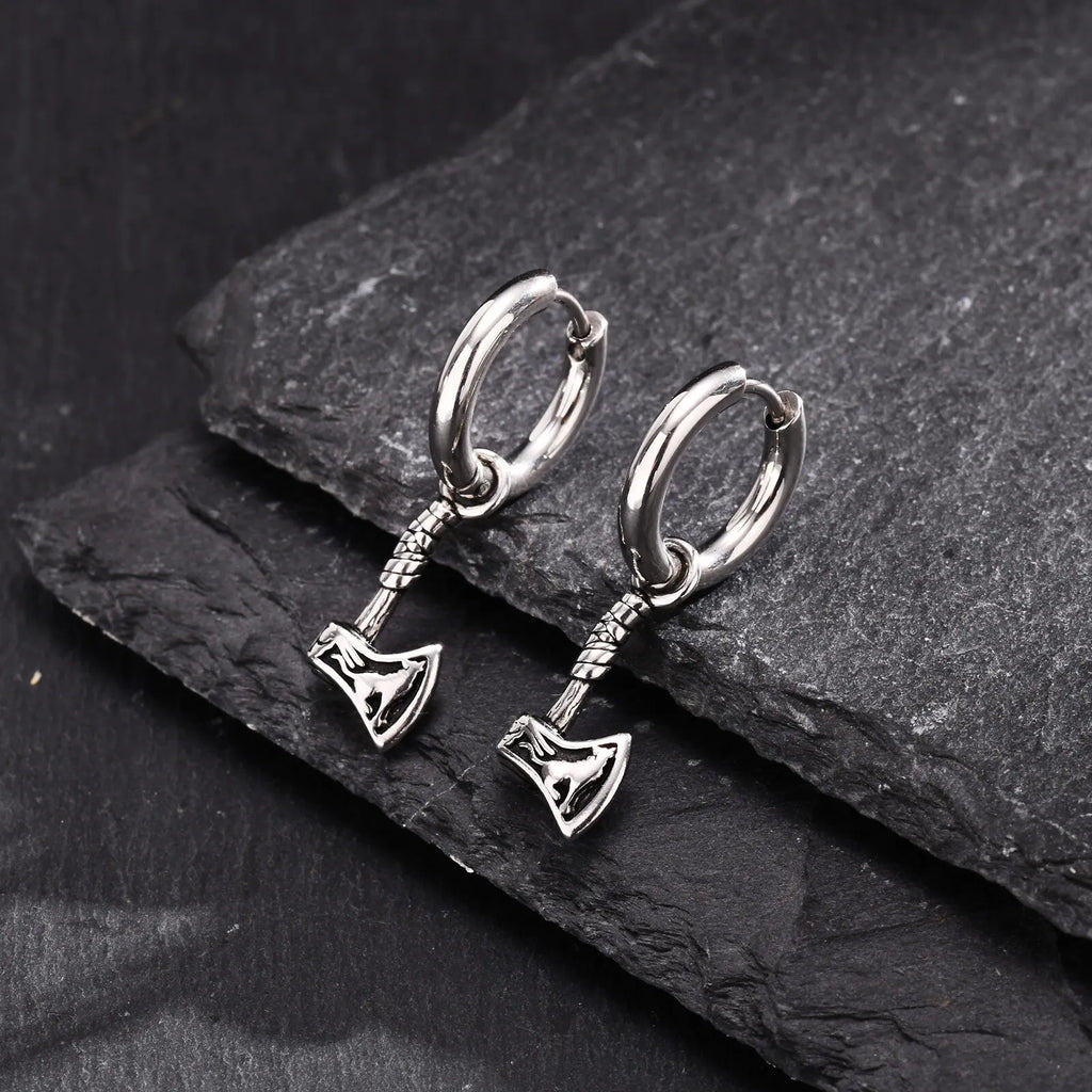 VNOX Viking Axe Hoop Earrings | Stainless Steel Men's Drop Dangle Earrings