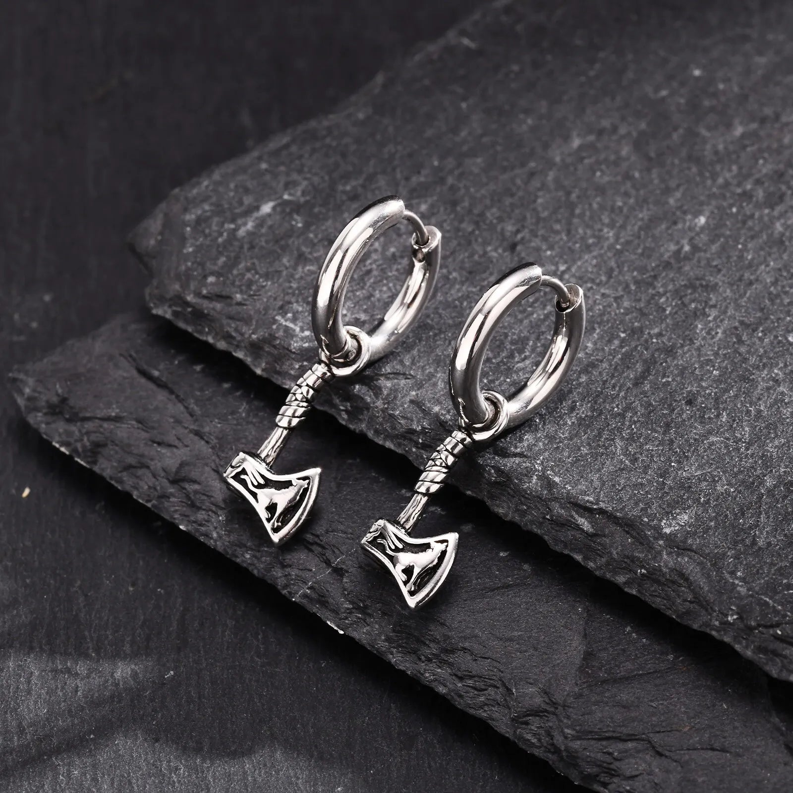 VNOX Viking Axe Hoop Earrings | Stainless Steel Men's Drop Dangle Earrings