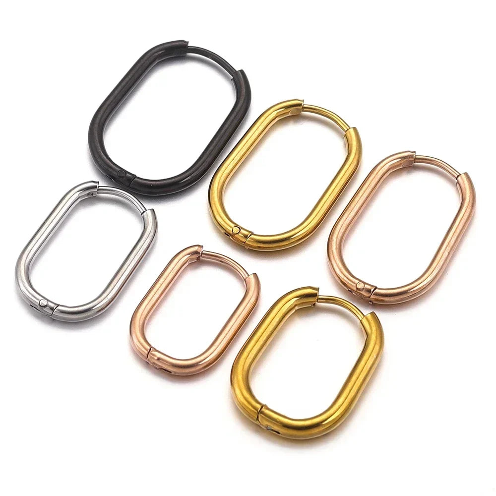 Gold Plated Rectangular Hoop Earrings | 6pcs Stainless Steel Jewelry Findings for DIY