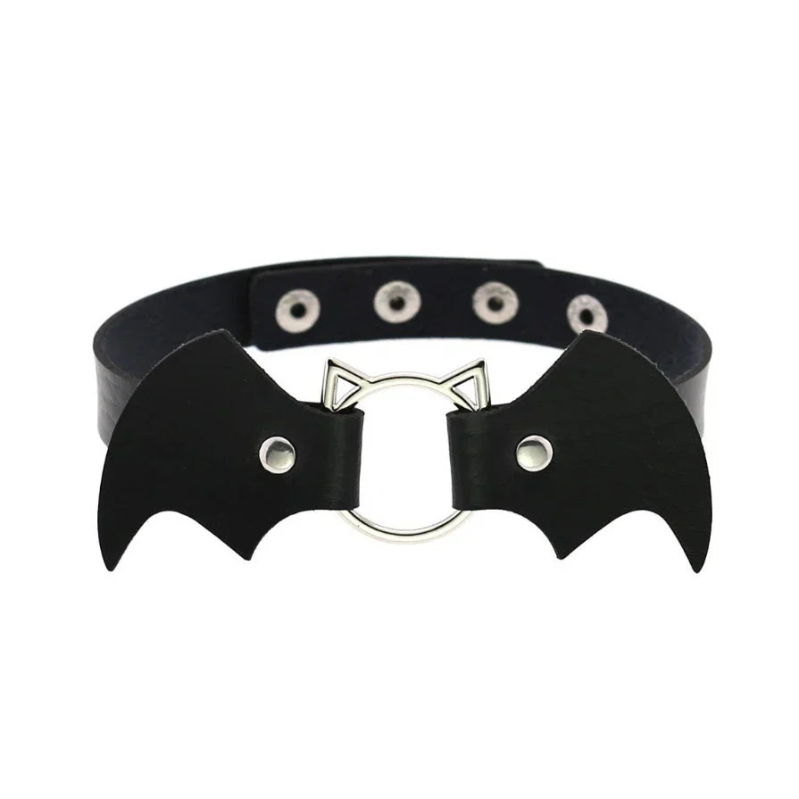 Gothic Bat Heart Lock Punk Choker | Black Leather Collar Necklace