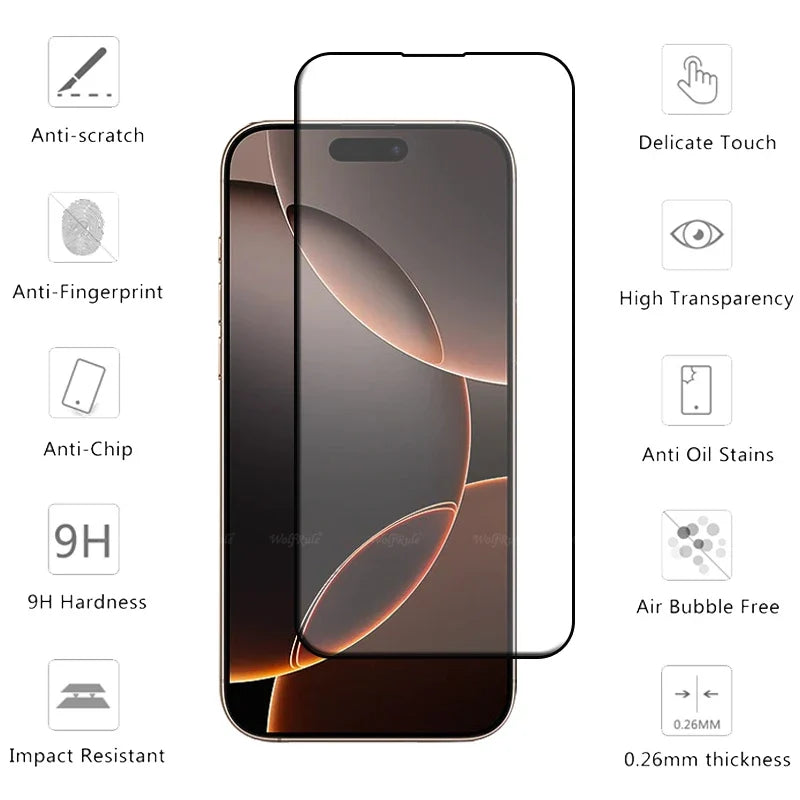 4pcs For iPhone 16 Pro Max Glass iPhone 16 15 14 13 Pro Max Tempered Glass Full Cover Glue 9H Screen Protector iPhone 16 Pro Max