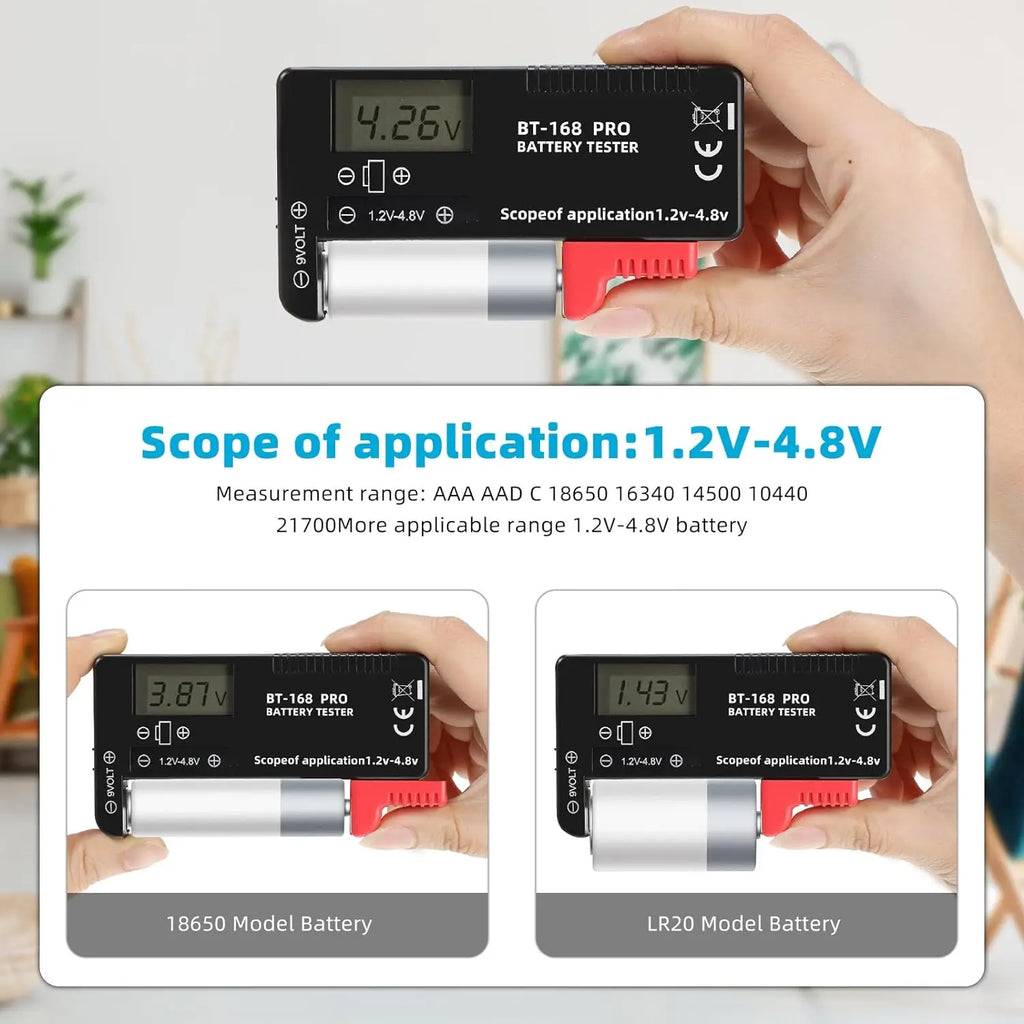 BT-168 Universal Battery Tester | Compact Household Power Meter for AA, AAA, C, D, 9V, and Button Cells
