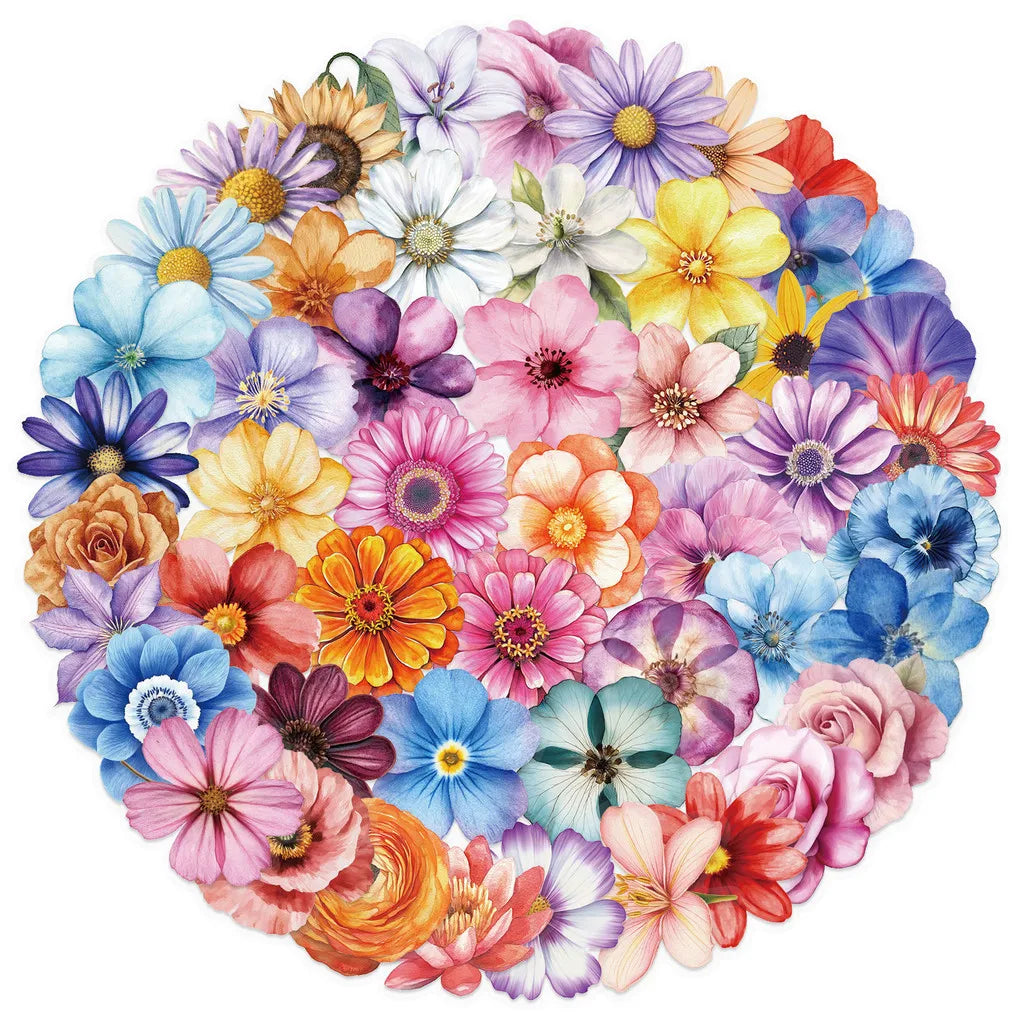 50Pcs Transparent Cartoon Floral Stickers | Waterproof PET Decor for Journals, Guitars, and Notebooks