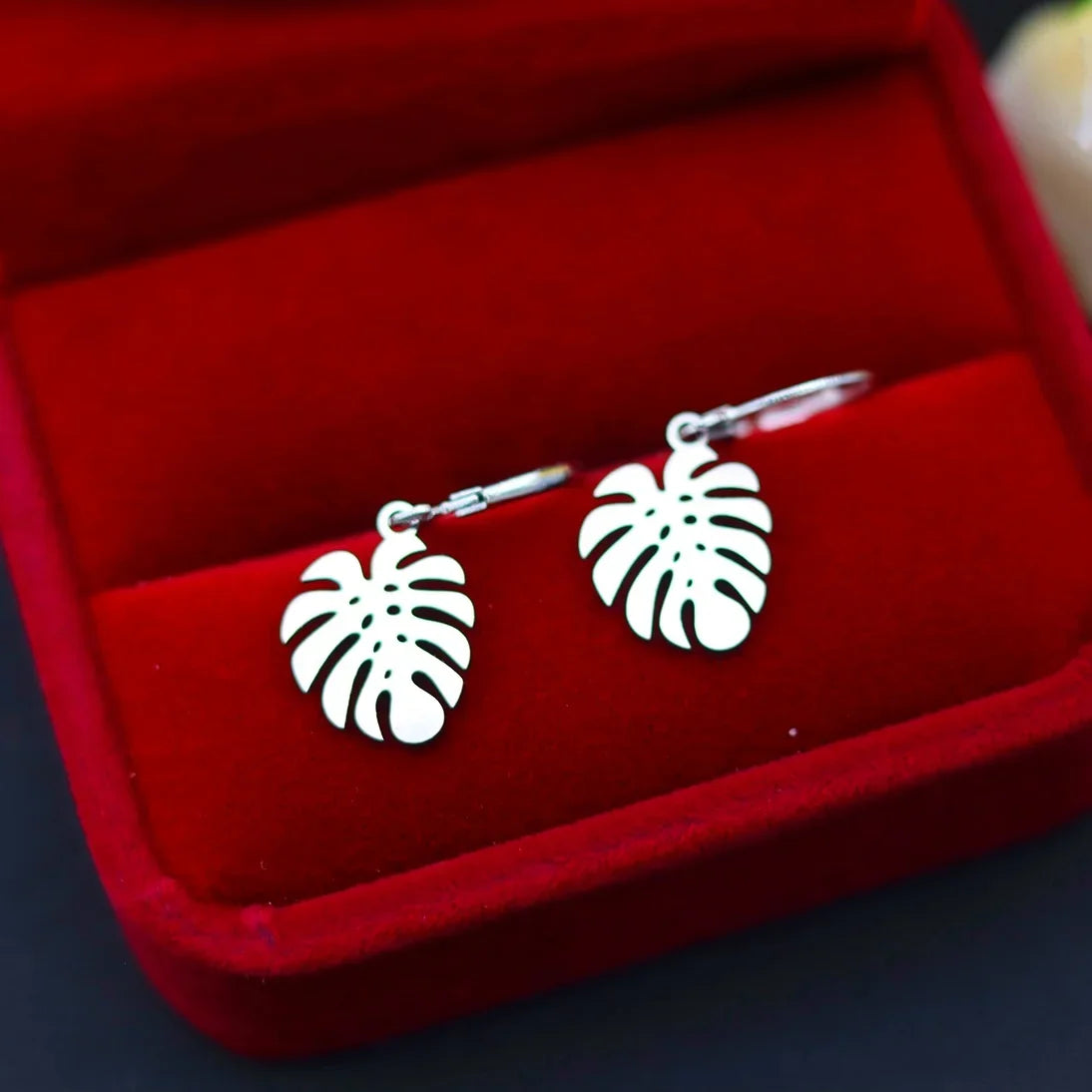 Stainless Steel Monstera Leaf Drop Earrings | Boho Jewelry for Women