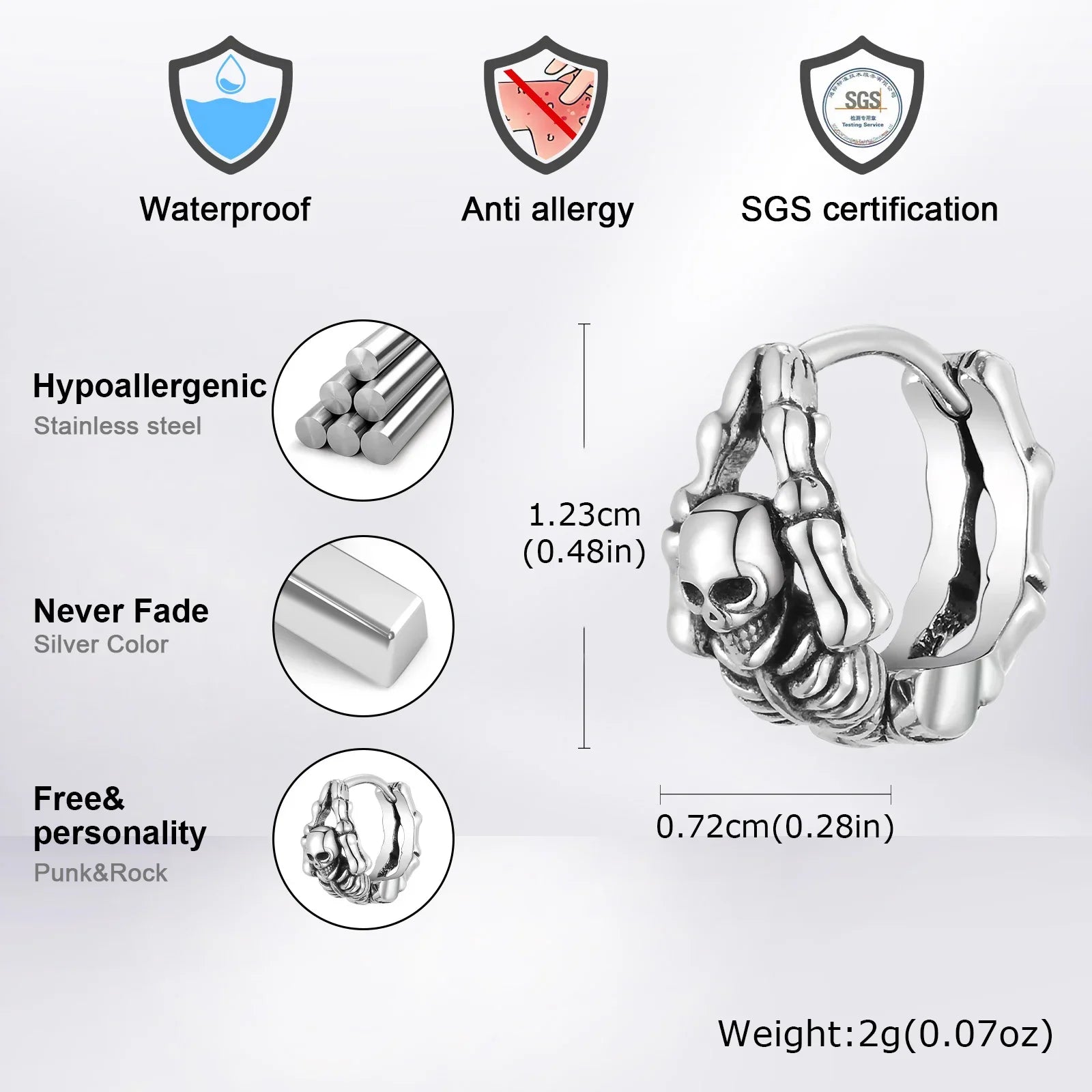 Punk Skeleton Hoop Earrings for Men | Never Fade Metal Huggies
