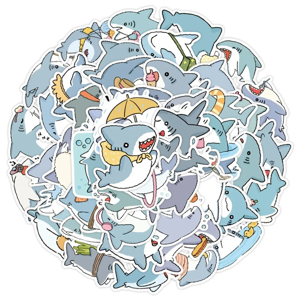 50 Funny Shark Meme Stickers Pack | Waterproof PVC Decals for Laptop, Luggage, Skateboard
