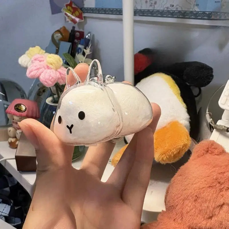 Pet Hair Memorial Transparent Storage Box Keychain | Cute Animal Rabbit Fur Organizer Bag Pendant
