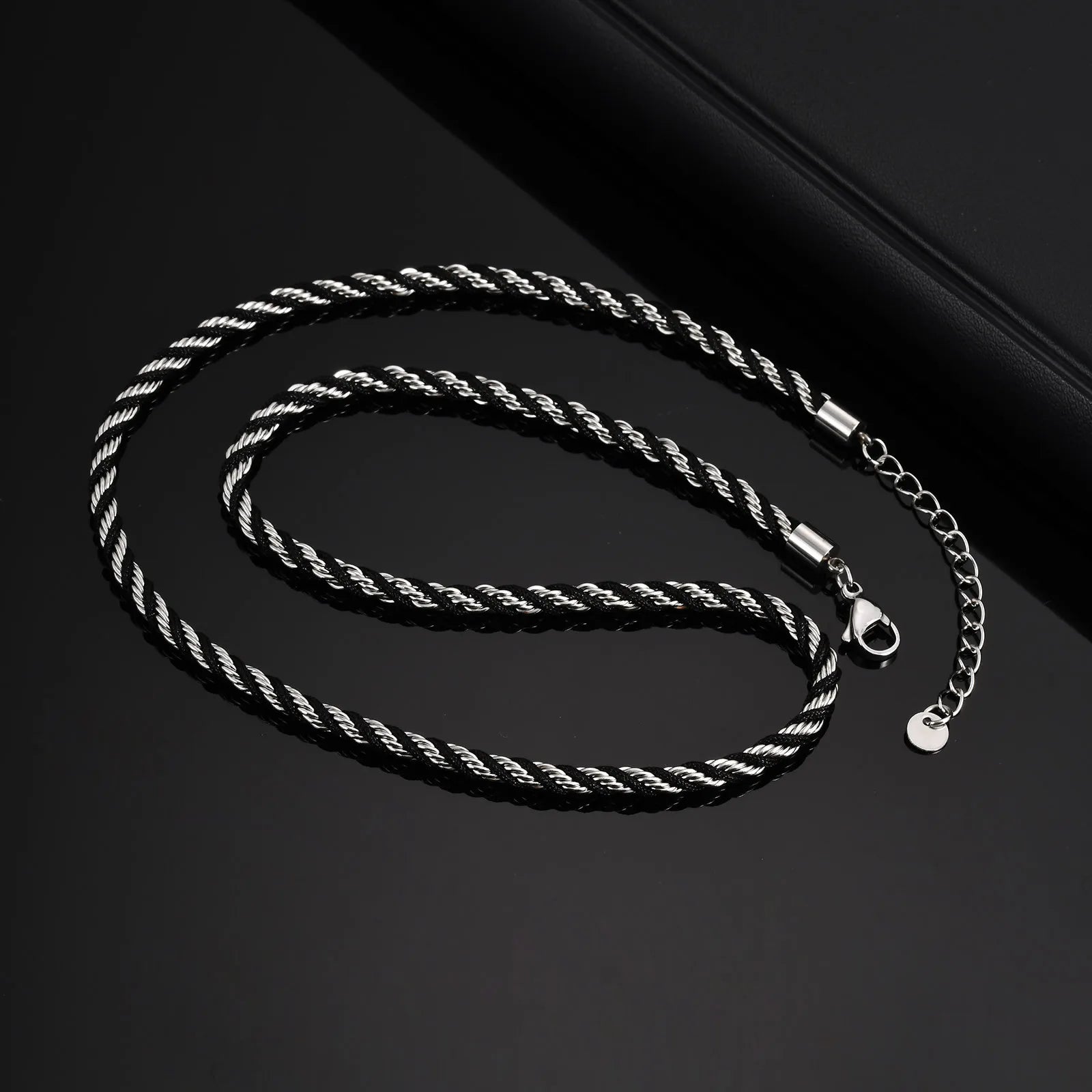 Men's Twisted Chain Necklace | Black Silver Stainless Steel Rope Link