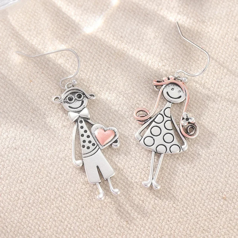 Vintage Cartoon Drop Earrings | Silver Plated Fashion Jewelry for Women