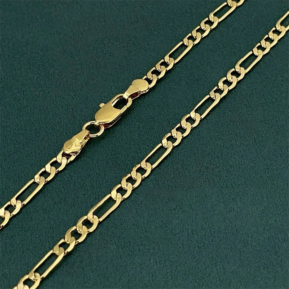 925 Sterling Silver Gold Plated Figaro Necklace | Unisex Luxury Chain Jewelry 50-60cm