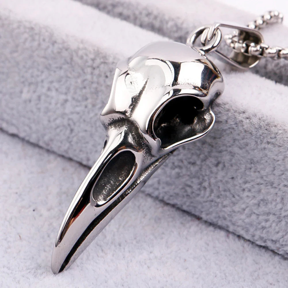 Viking Crow Skull Pendant Necklace | Stainless Steel Punk Jewelry for Men and Women