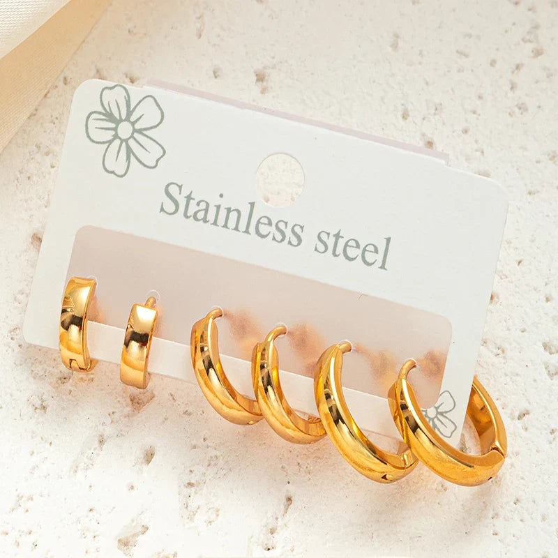 316L Stainless Steel Golden Circle Earrings | Simple Temperament Drop Earrings for Women