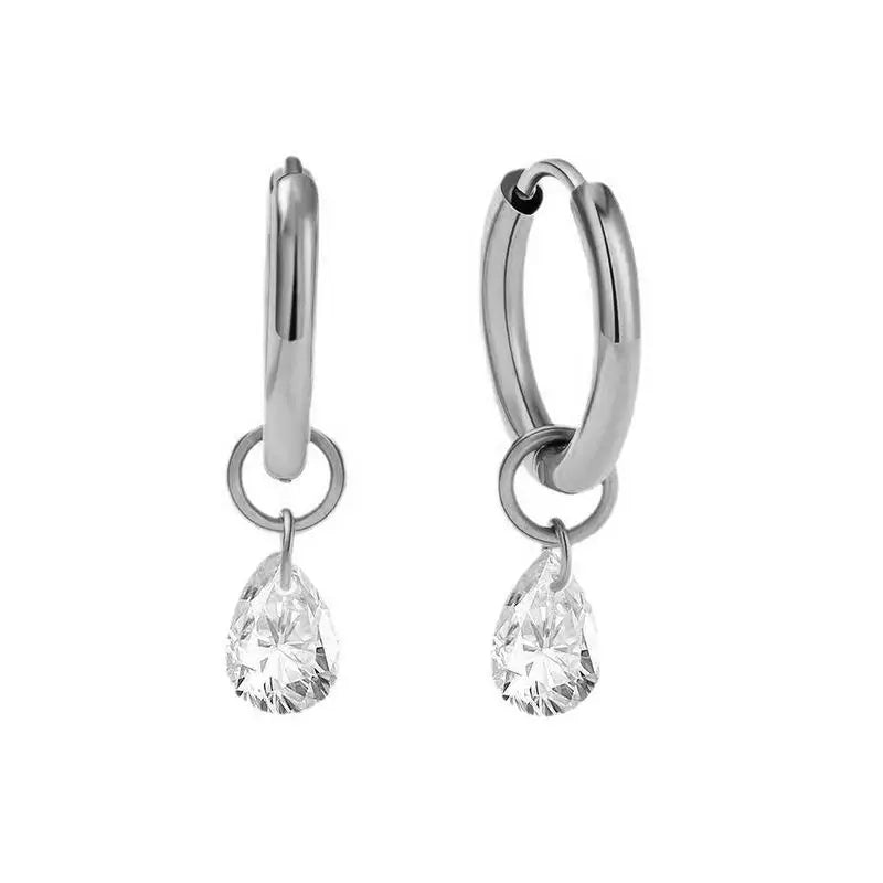Stainless Steel Waterdrop Zircon Hoop Earrings | Fashion Jewelry for Women and Men