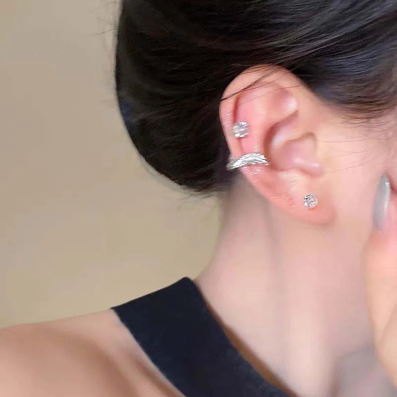 Silver Wing Stud Earrings | Crystal Rhinestone Pierced Earrings for Women