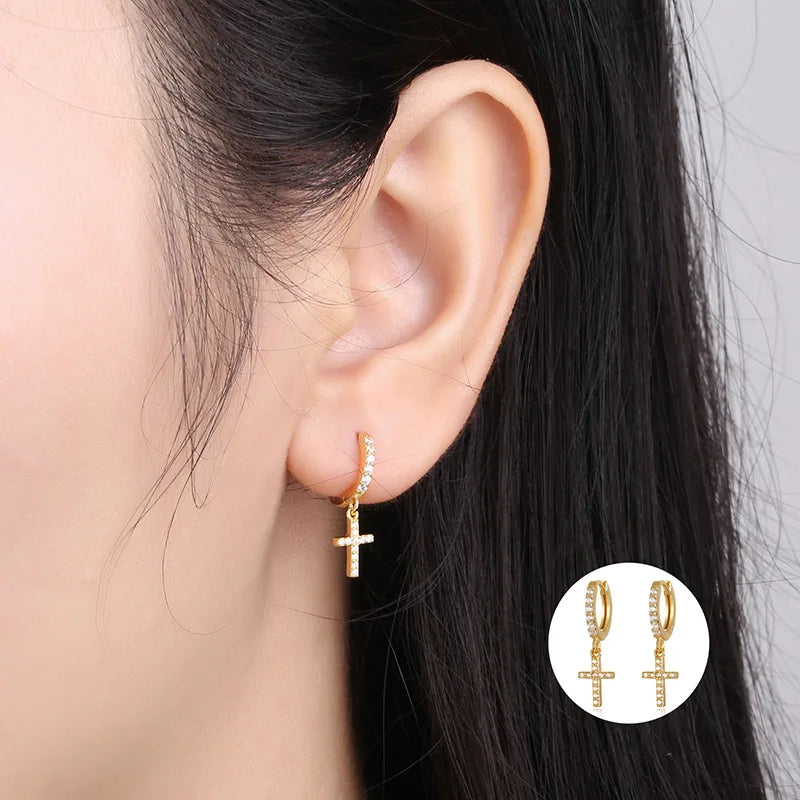 VOQ Silver Color Cross Zircon Pendant Earrings | Trendy Women's Drop Earrings for Daily Wear
