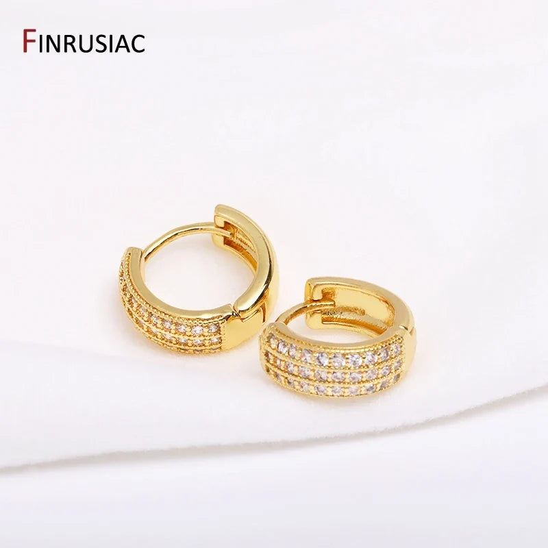 Gold Plated Brass Hoop Earrings with Zircon | Trendy Fashion Jewelry for Women