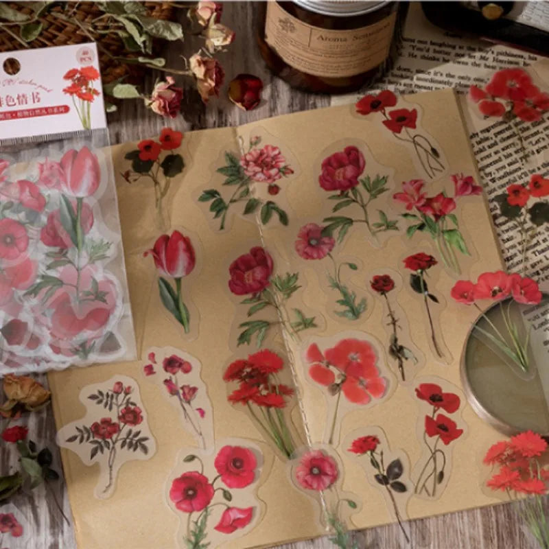 40 Pcs Vintage Plant Flower Stickers | Retro Green Leaf Decal Set for DIY Scrapbooking