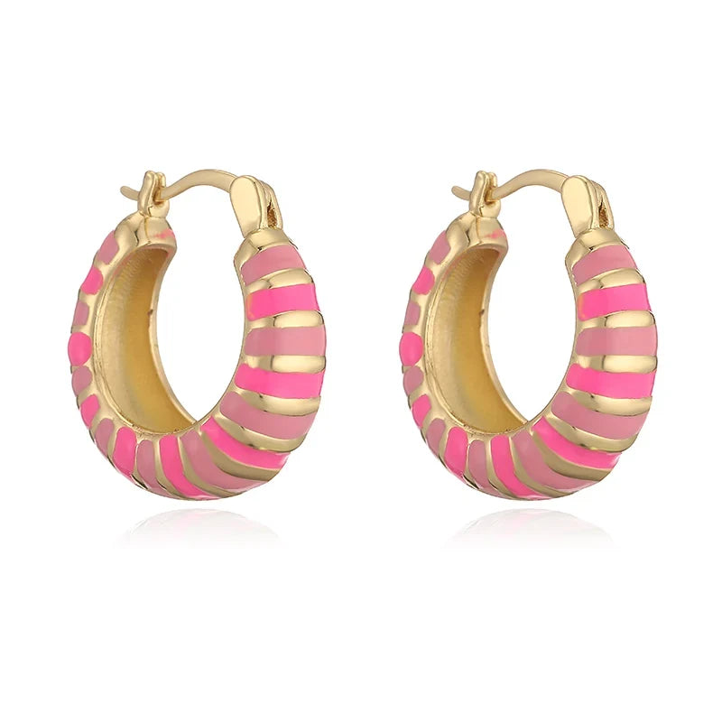 Enamel Drip Earrings with Stripes and Circles | Trendy Hoop Earrings for Women