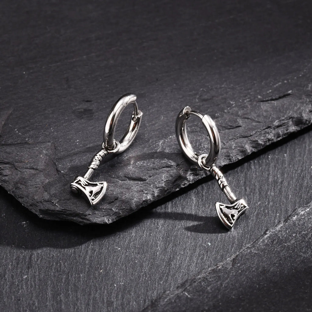 VNOX Viking Axe Hoop Earrings | Stainless Steel Men's Drop Dangle Earrings