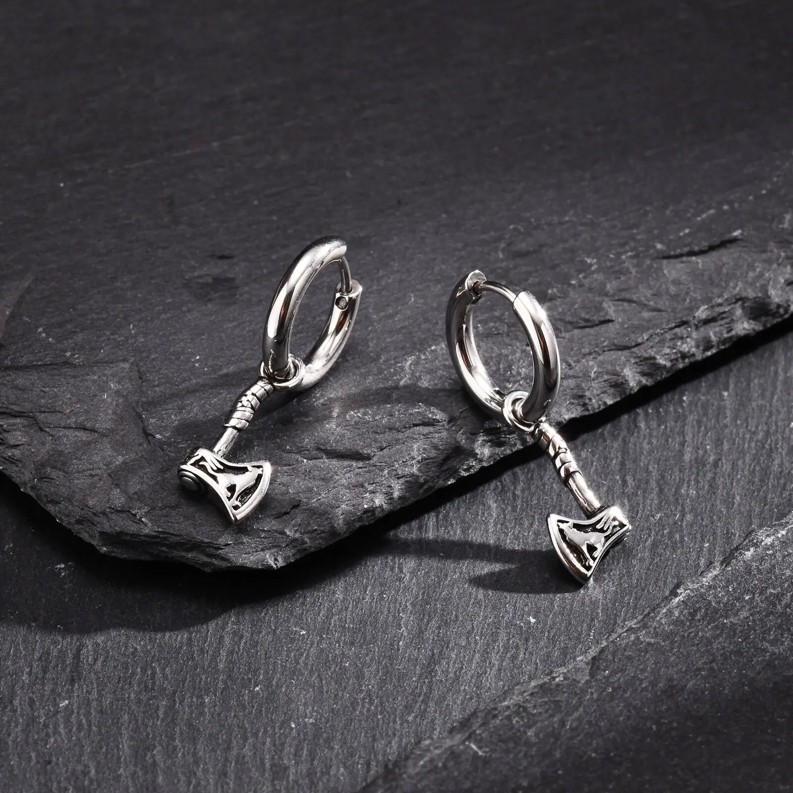 VNOX Viking Axe Hoop Earrings | Stainless Steel Men's Drop Dangle Earrings