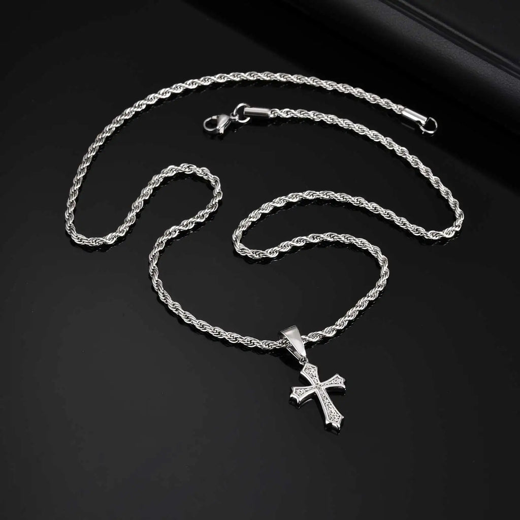 Stainless Steel Cross Pendant Necklace for Men | Retro Religious Faith Jewelry Gift