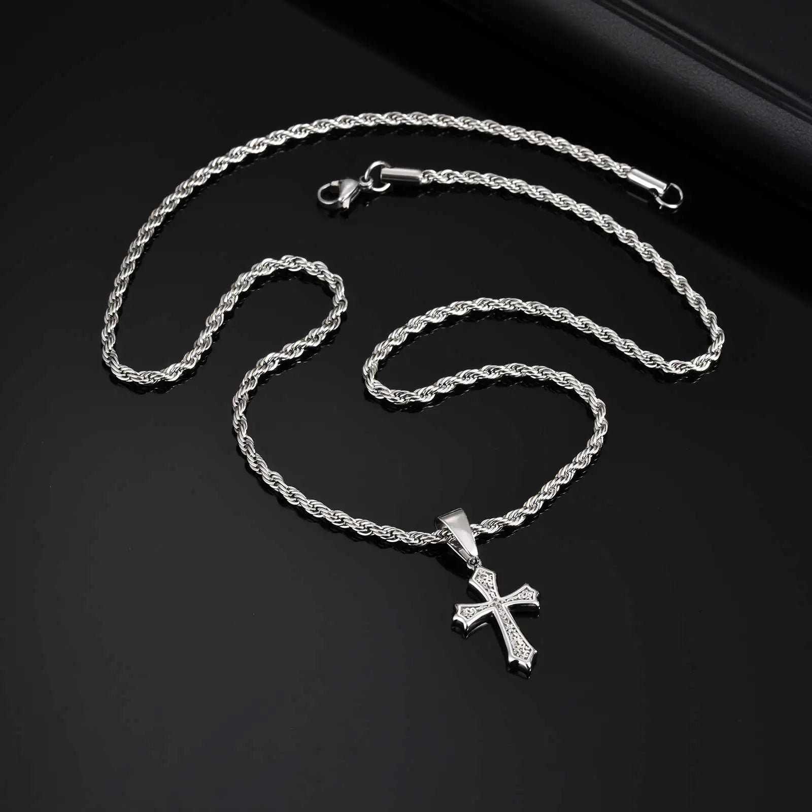 Stainless Steel Cross Pendant Necklace for Men | Retro Religious Faith Jewelry Gift