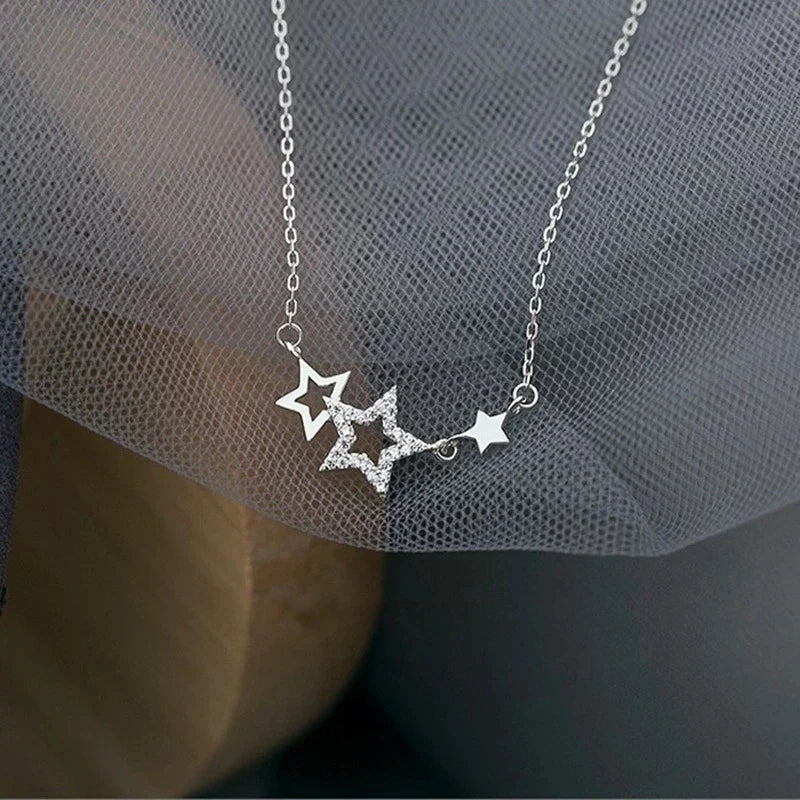 925 Silver Star Necklace for Women | Sweet Cute Zircon Pendant Choker