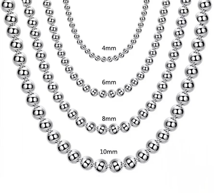 925 Sterling Silver Bead Chain Necklace | Smooth Ball Chain 4MM to 10MM Unisex Jewelry