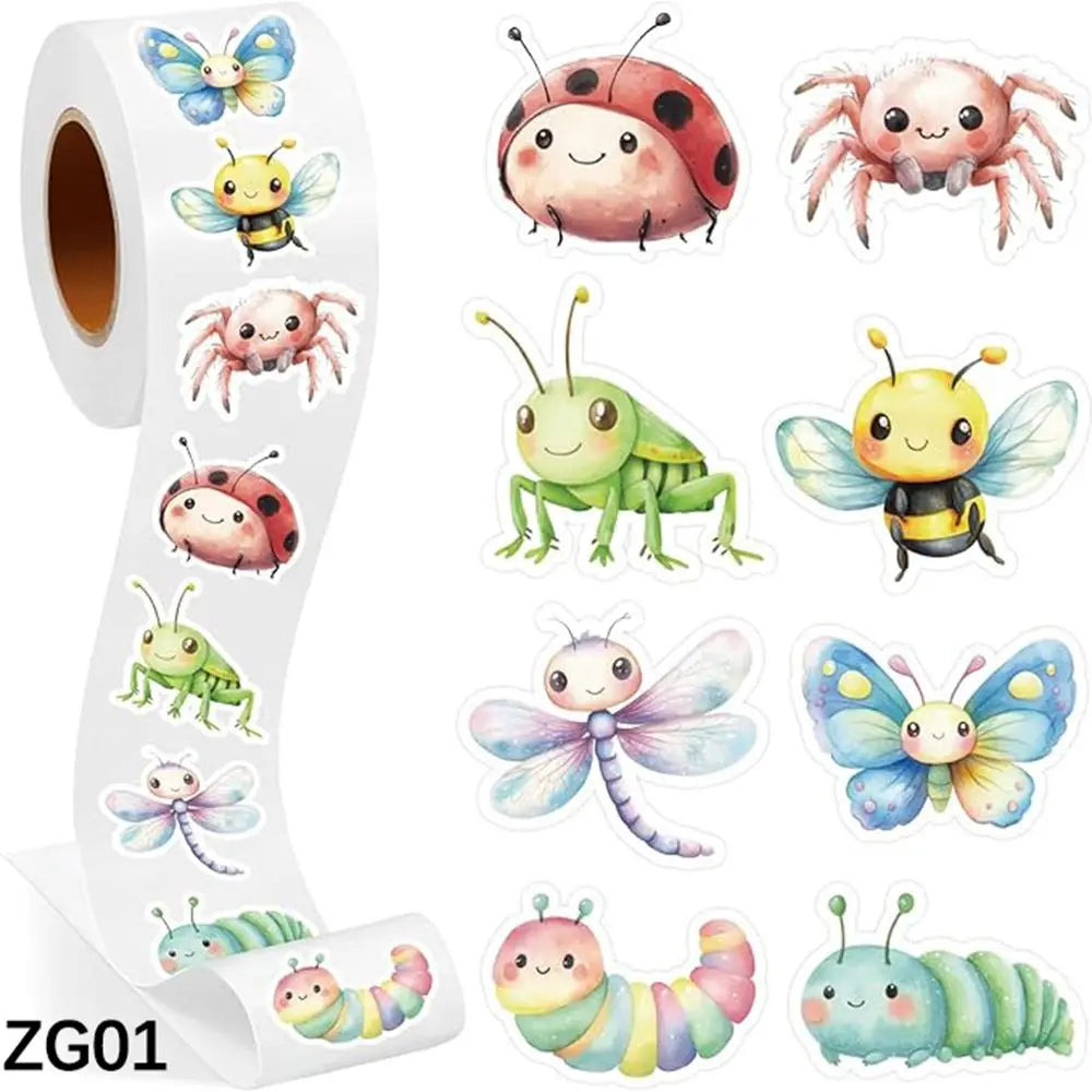 1 Roll Spring Insect Stickers Decal Reward Cute Office Supplies Incentives Animals Sticker Christmas Party Favor, 500 Pcs 1inch