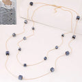 Gold Square Bead Sweater Chain Necklace | Double Layer Glass Pendant Jewelry for Women