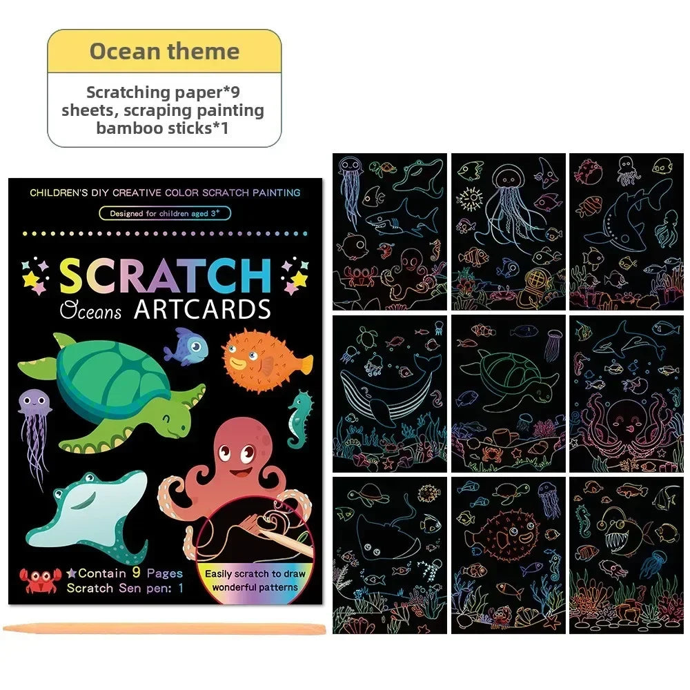 Rainbow Scratch Art Paper Kit | Magic Color Drawing Set for Kids