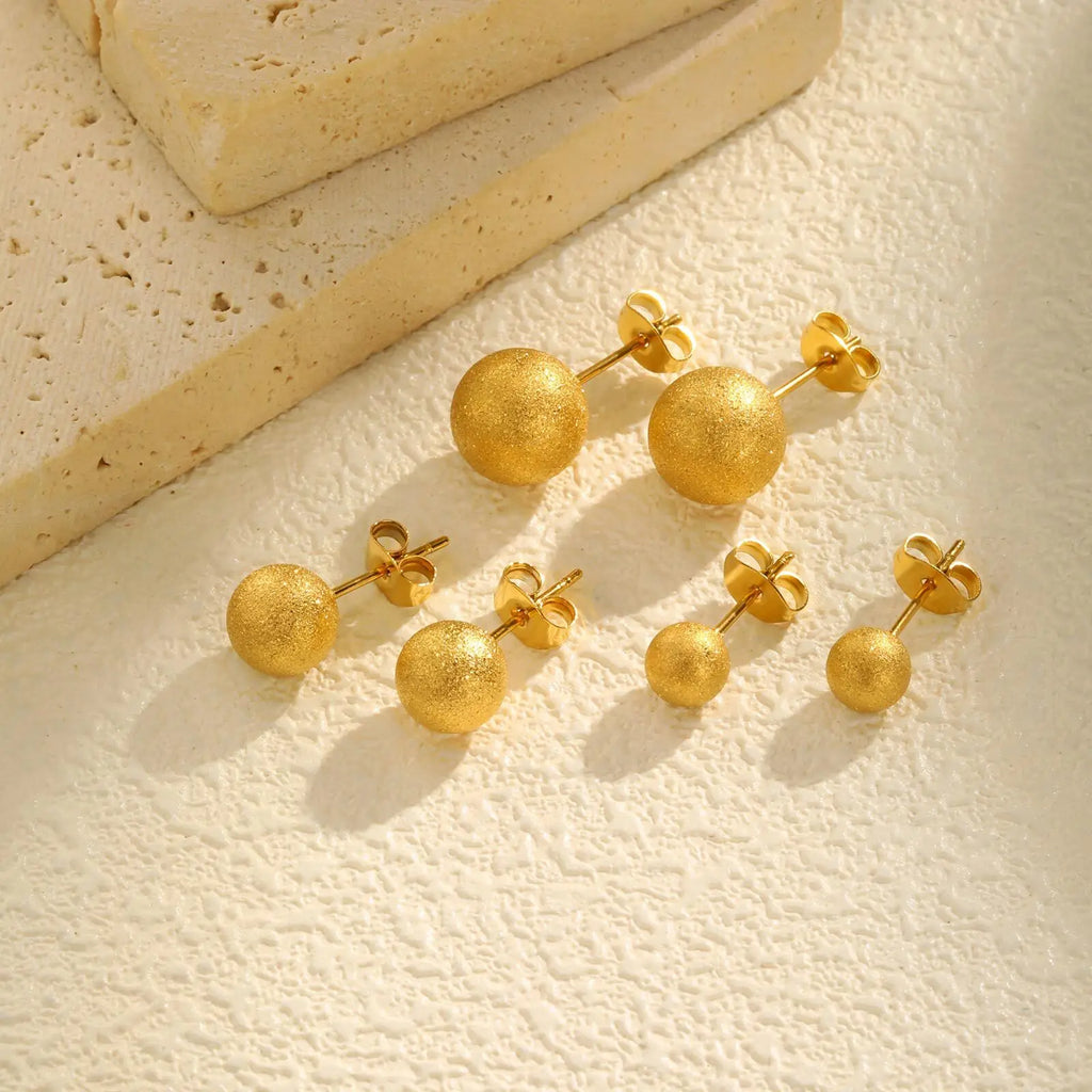 Gold Plated Stainless Steel Stud Earrings Set | 10mm 8mm 6mm Round Ball Earrings for Women