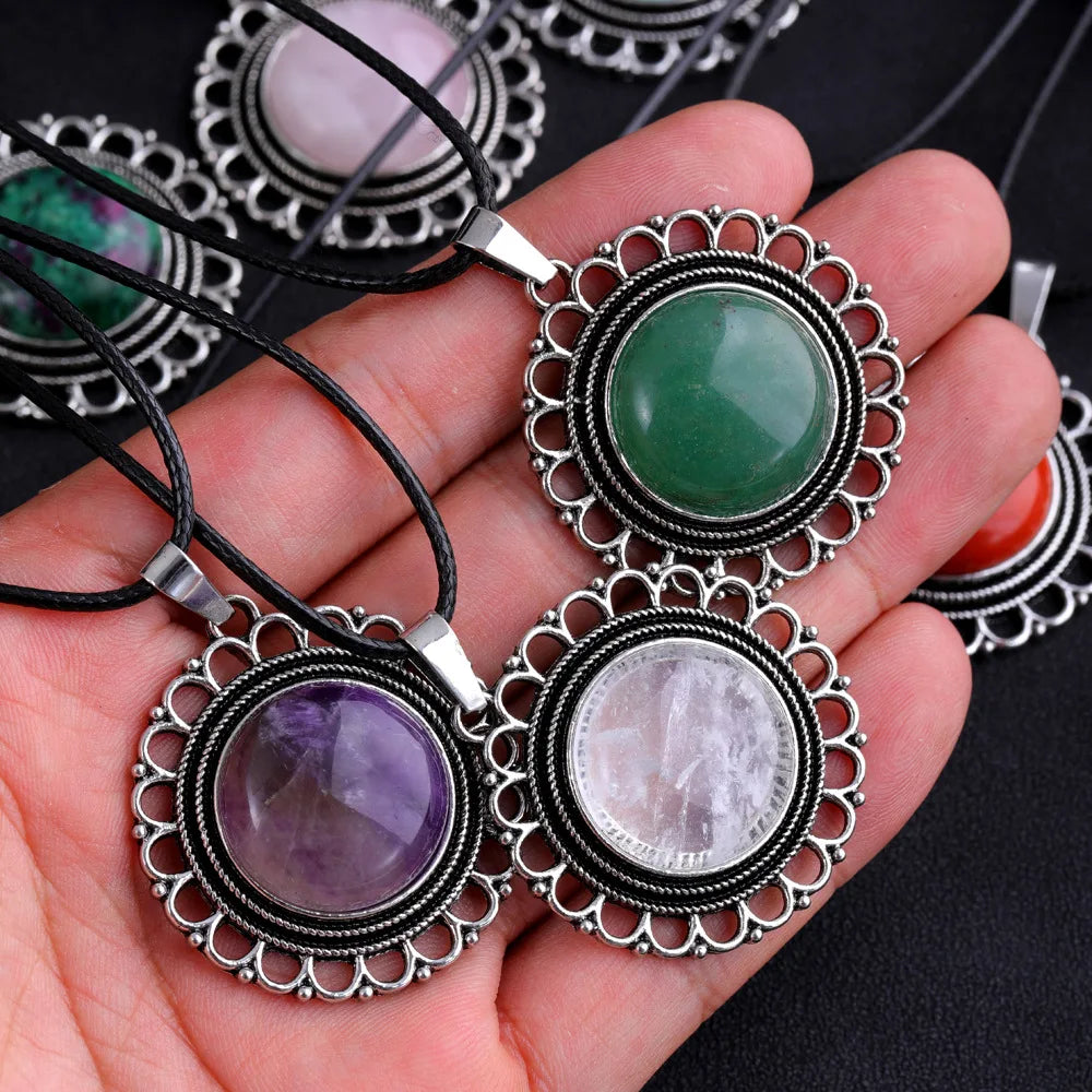 Lace Agate Pendant Necklace | Vintage Handmade Crystal Jewelry