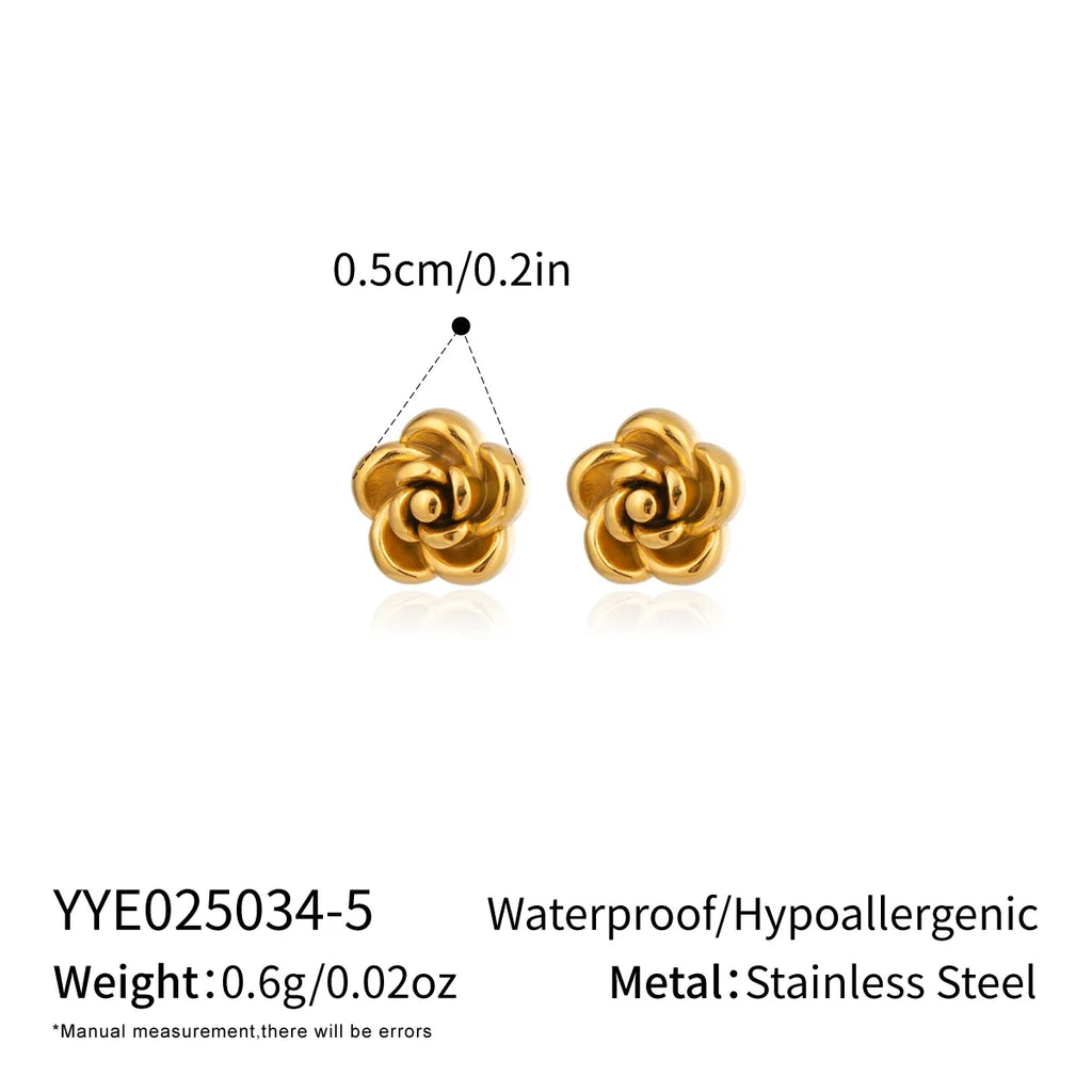 Rose Flower Stud Earrings | 18K Gold Plated Stainless Steel Daily Jewelry for Women