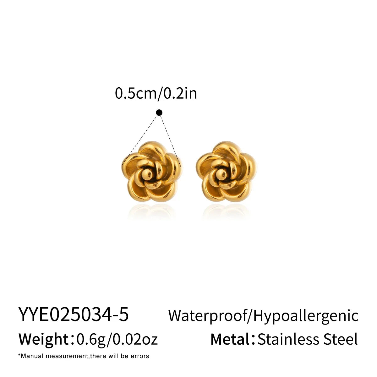 Rose Flower Stud Earrings | 18K Gold Plated Stainless Steel Daily Jewelry for Women