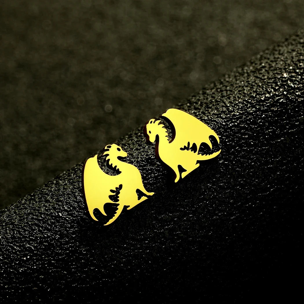 Kinitial Stainless Steel Dragon Earrings | Dainty Punk Animal Stud Jewelry for Women