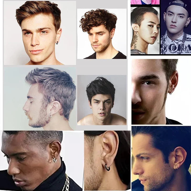 LUXUSTEEL Men's Simple Hoops Earrings Black Color Stainless Steel Clip Earring for Men Women Rock Hiphop Circle Ear 2 Pieces
