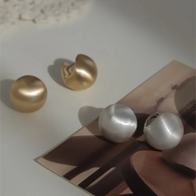 Frosted Gold-Plated Brushed Spherical Hoop Earrings | Retro Creative Women's Accessories