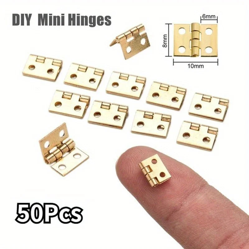 50Pcs Tiny Golden Mini Metal Hinges for 1/12 Dollhouse Miniature Furniture | Cabinet Hardware