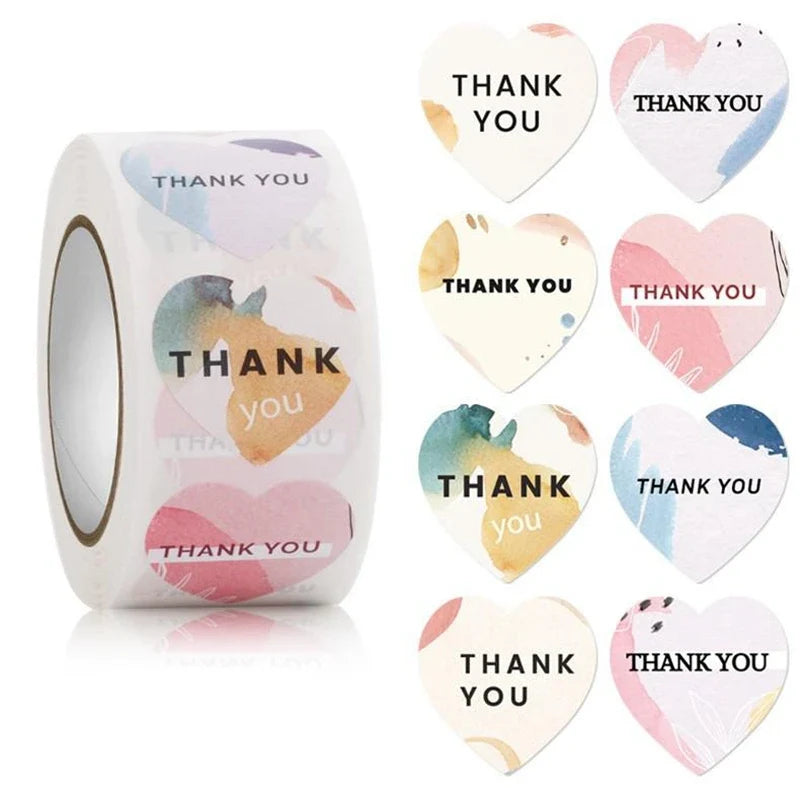 Heart Thank You Stickers | Floral Decorative Sealing Stickers for Wedding Gift Packaging and Small Business Supplies