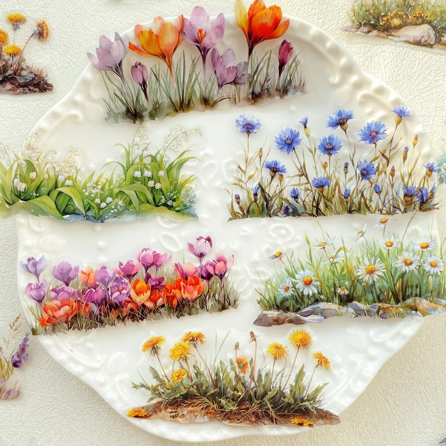 20pcs Flower PET Stickers for Scrapbooking | Green Plants Decorative Stickers
