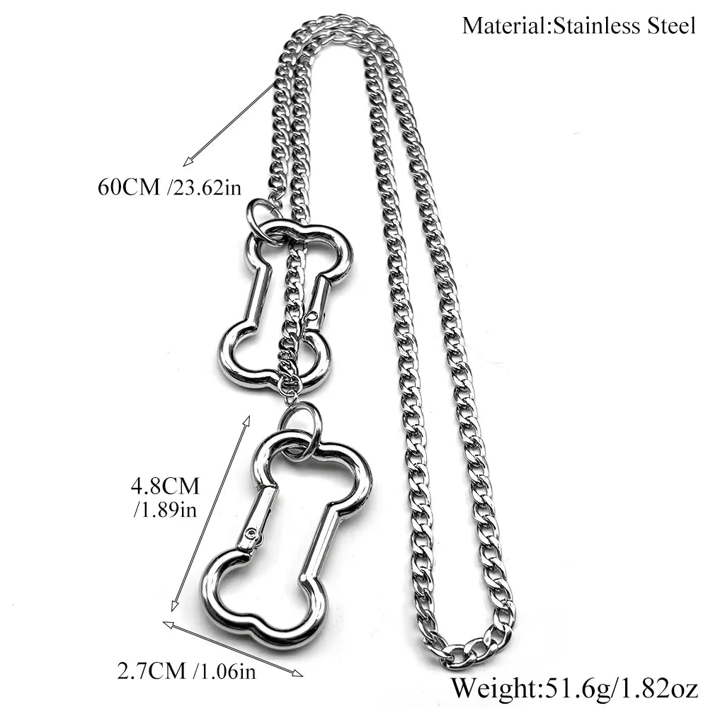 Punk Dog Bone Pendant Necklace | Stainless Steel Silver Goth Choker
