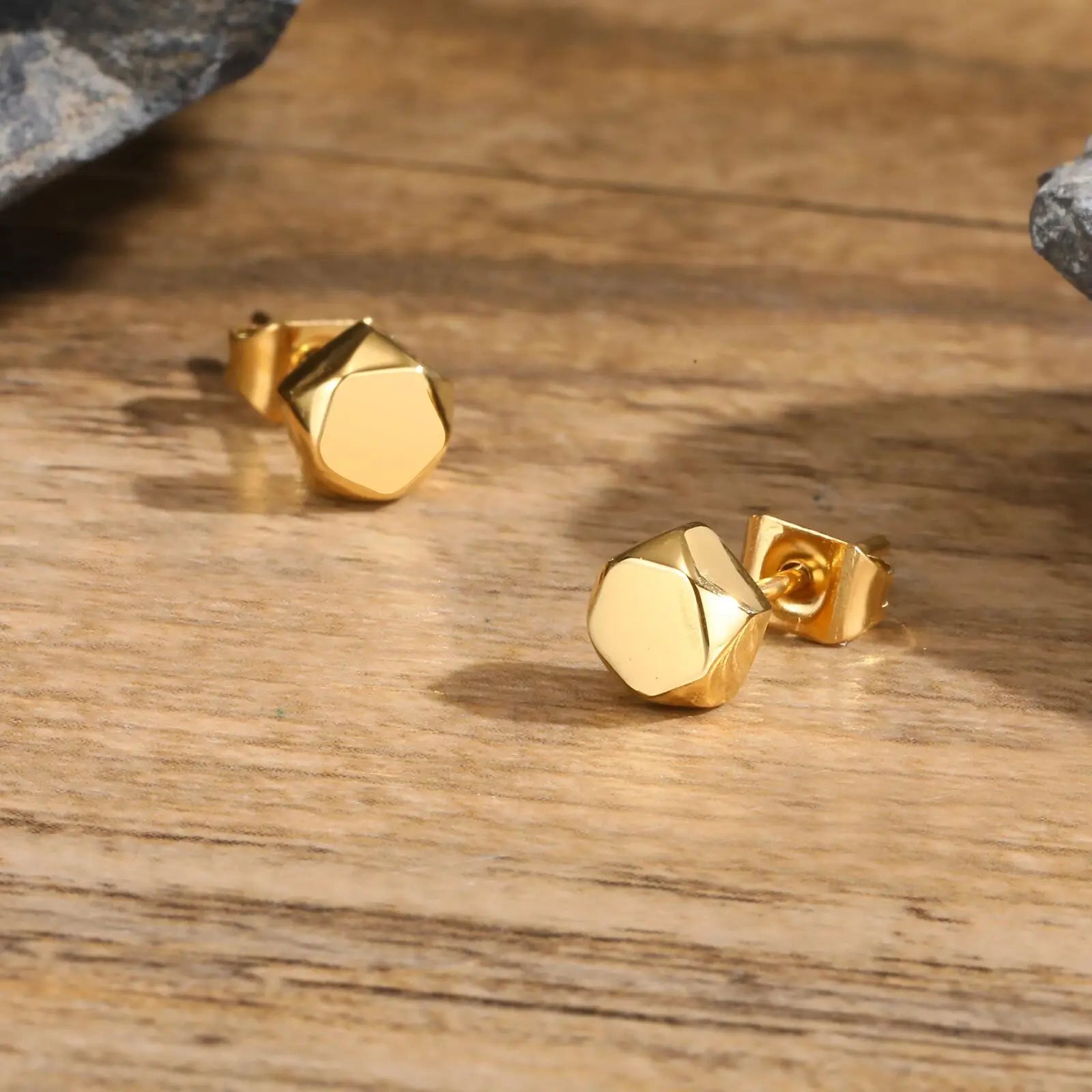 Gold Stud Earrings for Men | Hypoallergenic Stainless Steel Hip Hop Jewelry