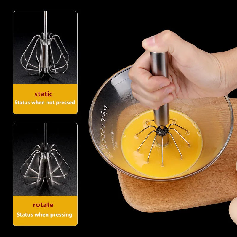 Household Semi-Automatic Rotating Egg Beater | Stainless Steel Manual Whisk