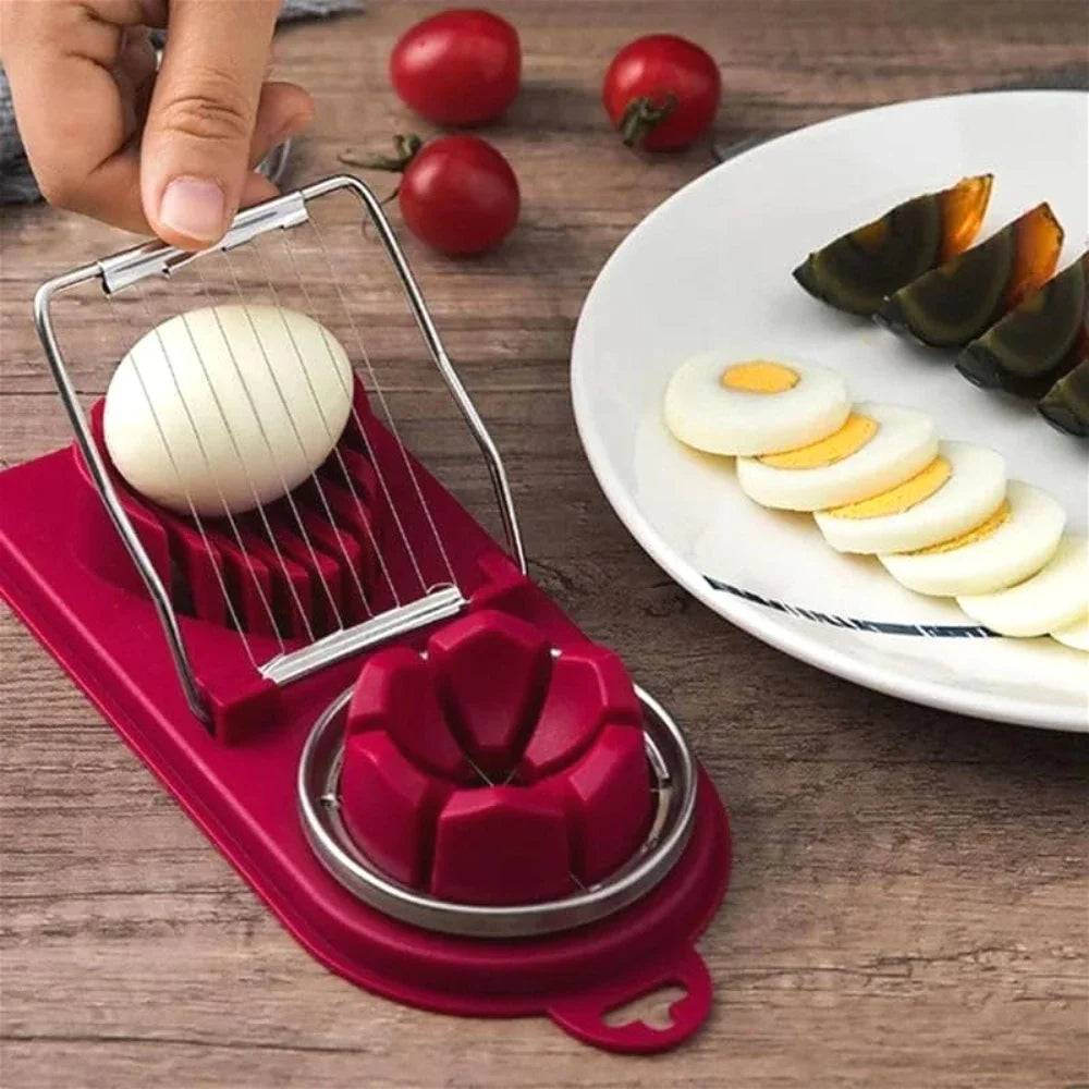 2 In 1 Egg Slicer Multifunctional Stainless Steel Egg Cutter | Kitchen Gadget for Slicing Eggs, Fruits, and Vegetables