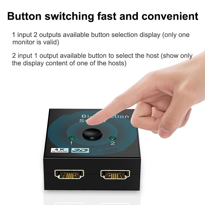 HDMI-Compatible Switch 2 in 1 Out | 4K Bi-Directional Splitter for TV and Gaming
